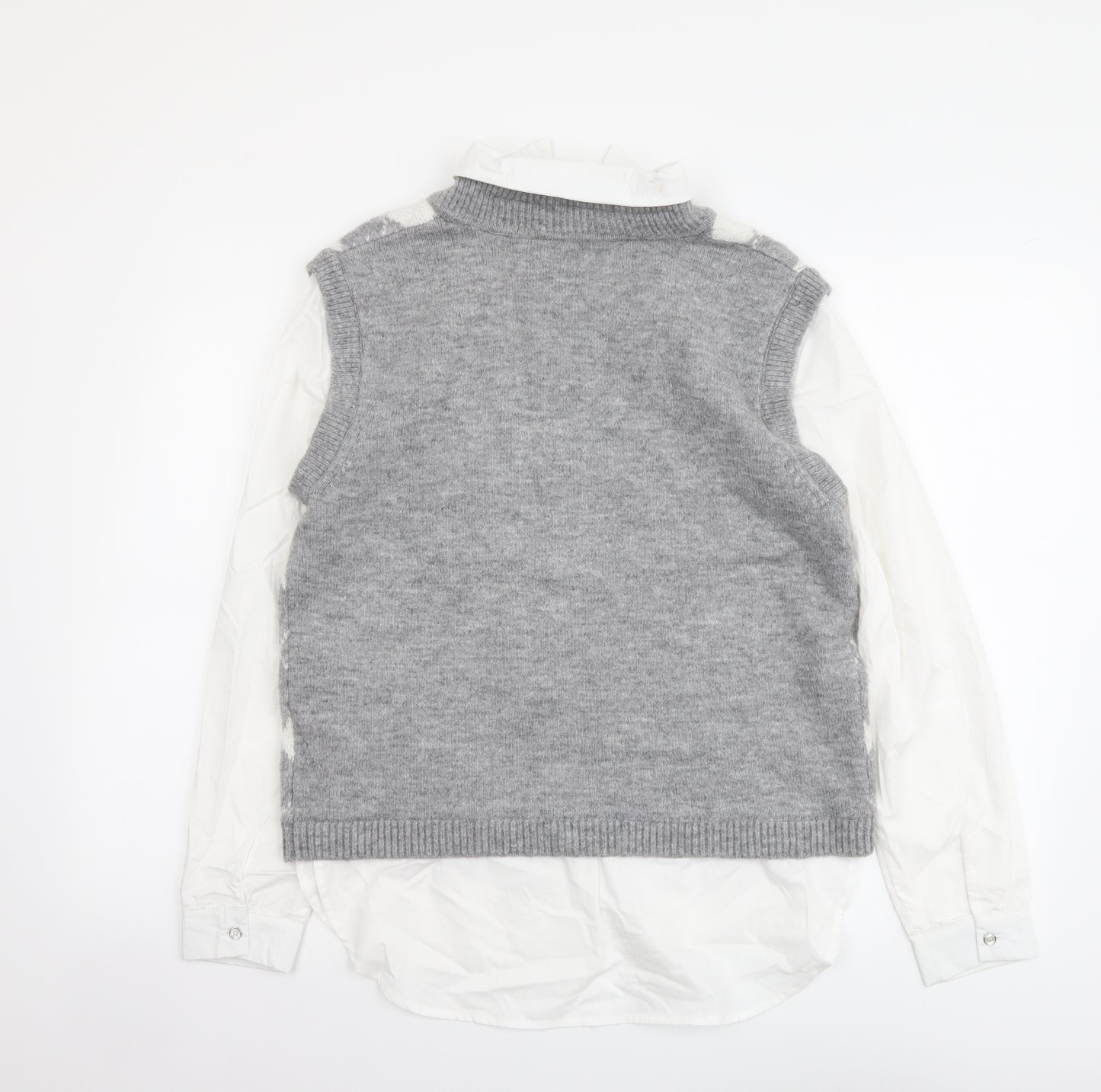 Primark Womens Grey Collared Argyle/Diamond Acrylic Pullover Jumper Size S
