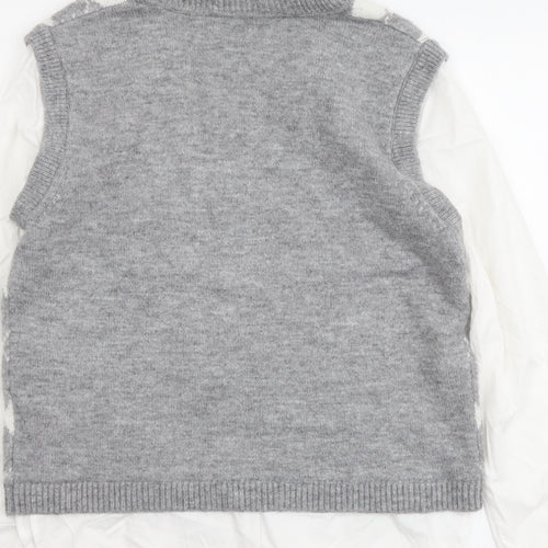 Primark Womens Grey Collared Argyle/Diamond Acrylic Pullover Jumper Size S