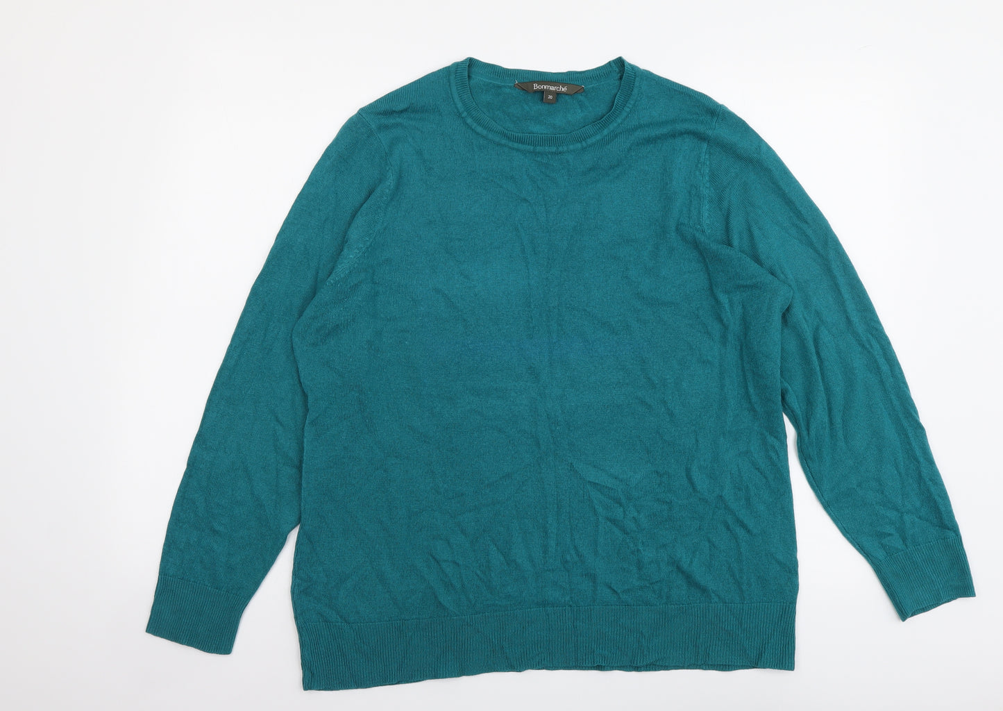 Bonmarché Womens Green Round Neck Acrylic Pullover Jumper Size 20