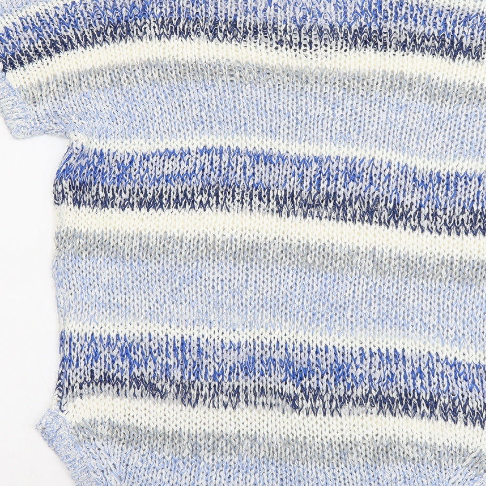 Intuition Womens Blue Round Neck Striped Acrylic Pullover Jumper Size 12