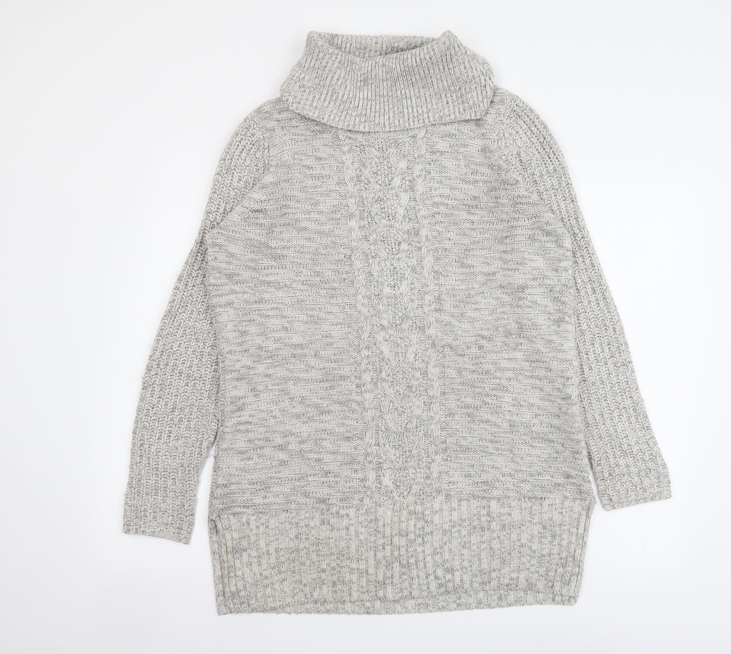 M&Co Womens Grey Roll Neck Acrylic Tunic Jumper Size 12