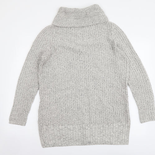 M&Co Womens Grey Roll Neck Acrylic Tunic Jumper Size 12