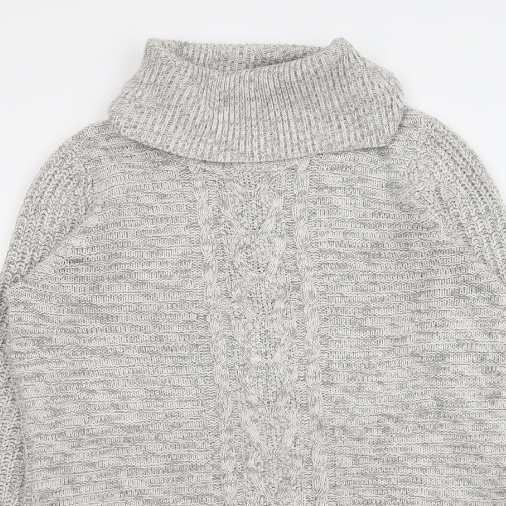 M&Co Womens Grey Roll Neck Acrylic Tunic Jumper Size 12