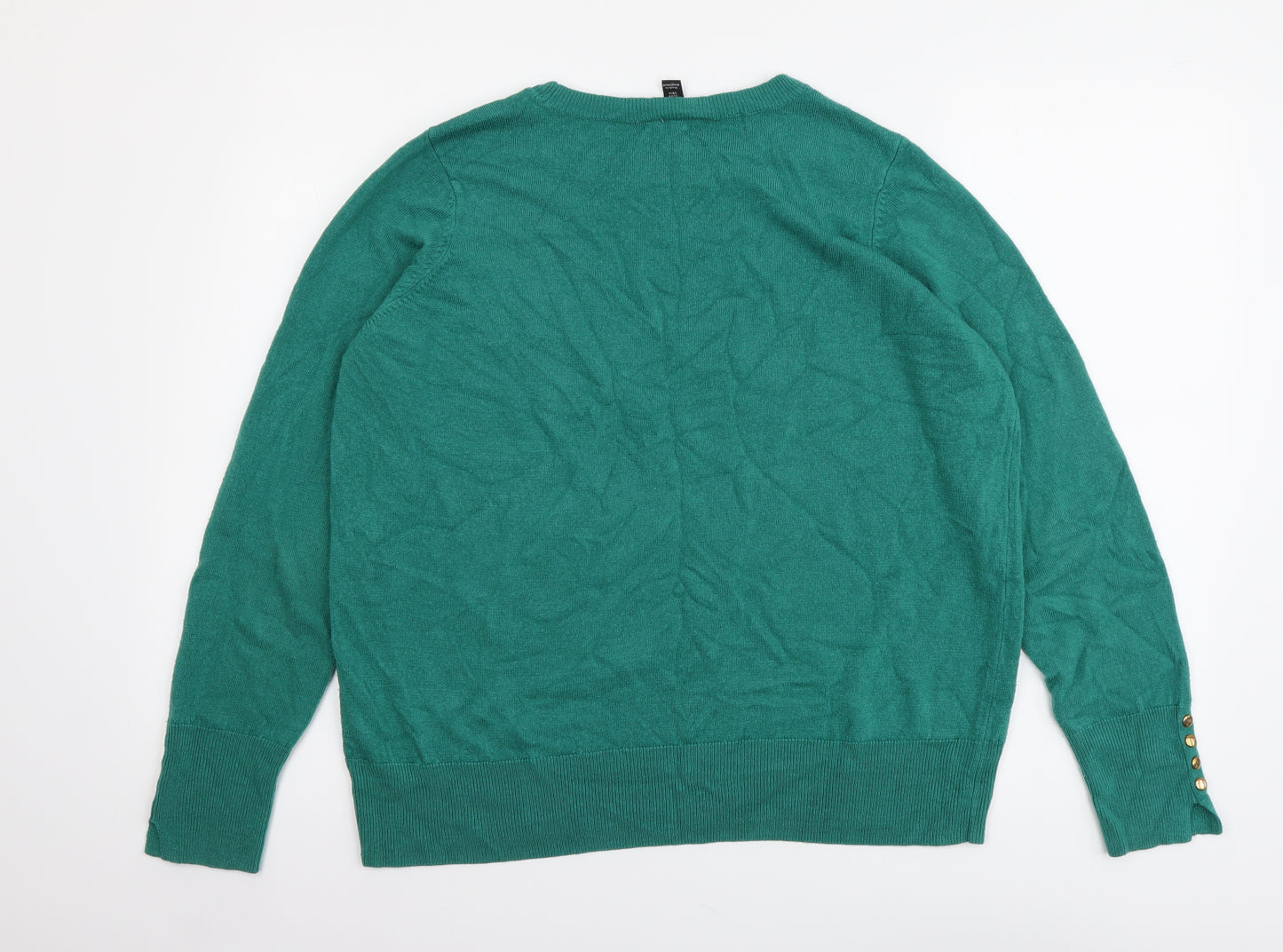 M&Co Womens Green Round Neck Acrylic Pullover Jumper Size 18