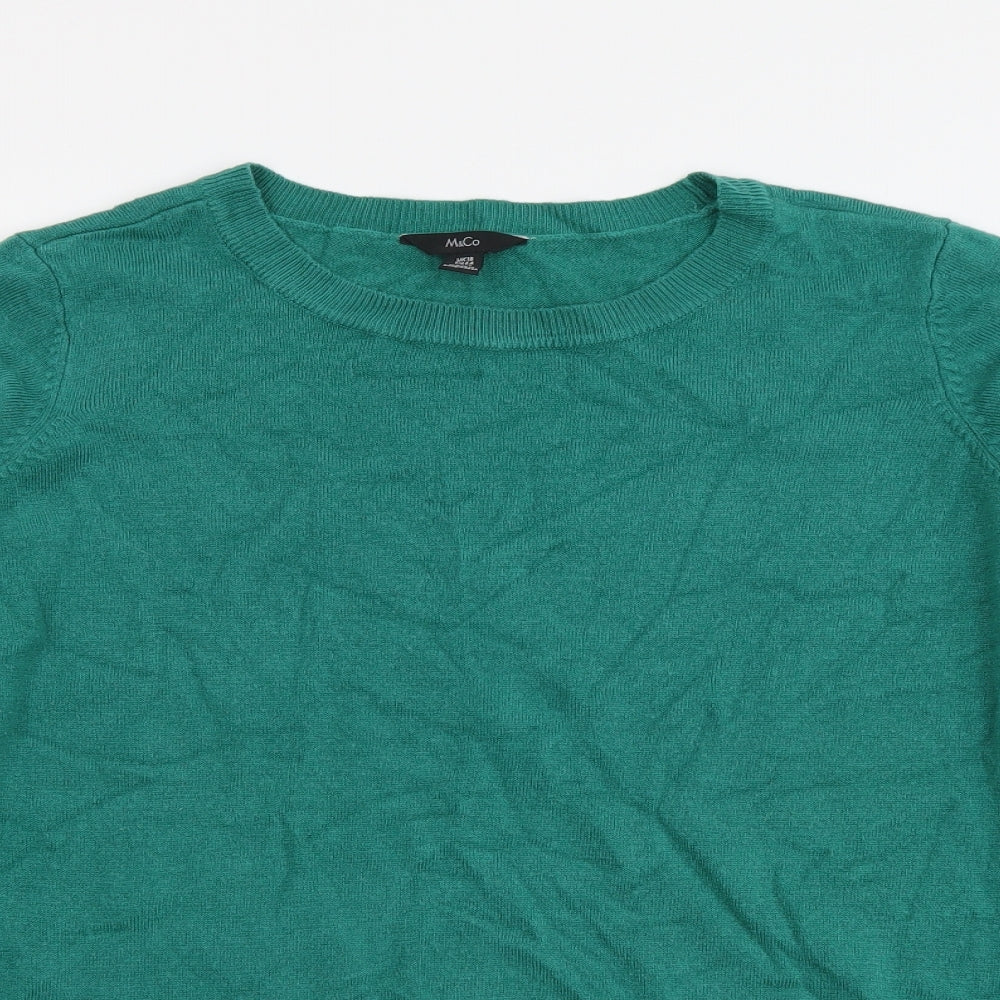 M&Co Womens Green Round Neck Acrylic Pullover Jumper Size 18