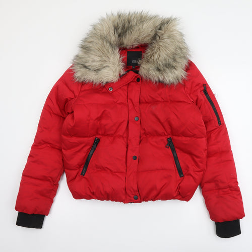 River Island Womens Red Puffer Jacket Jacket Size M Zip