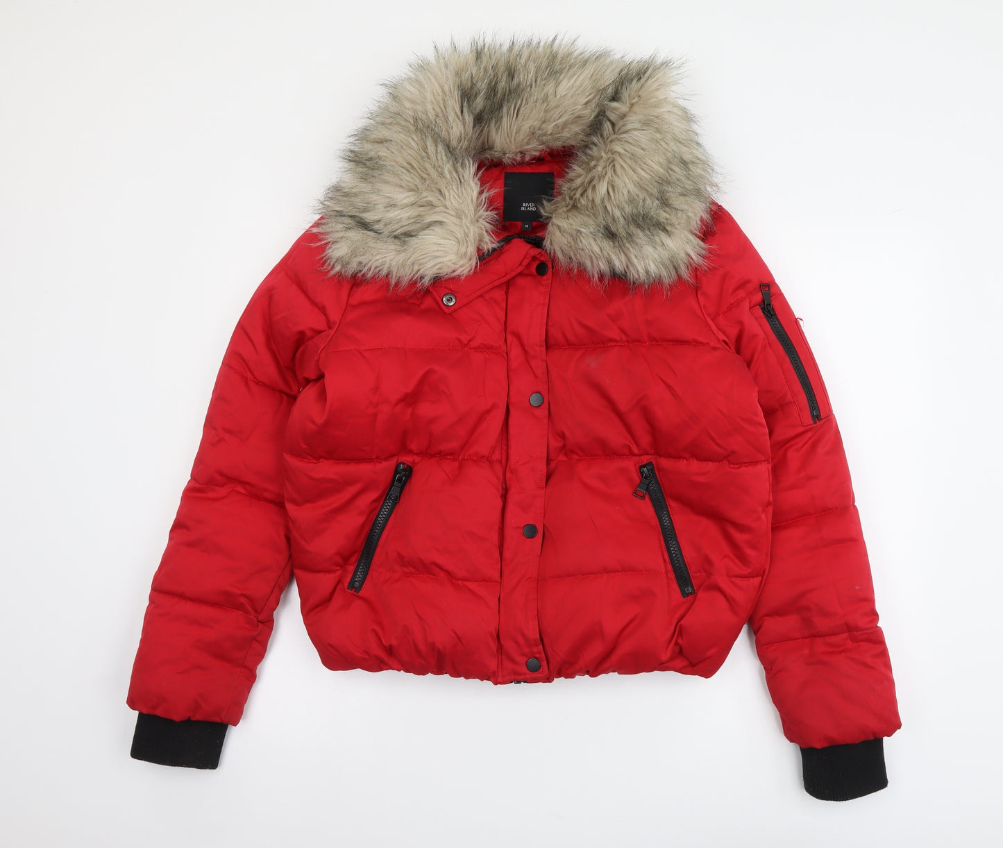 River Island Womens Red Puffer Jacket Jacket Size M Zip