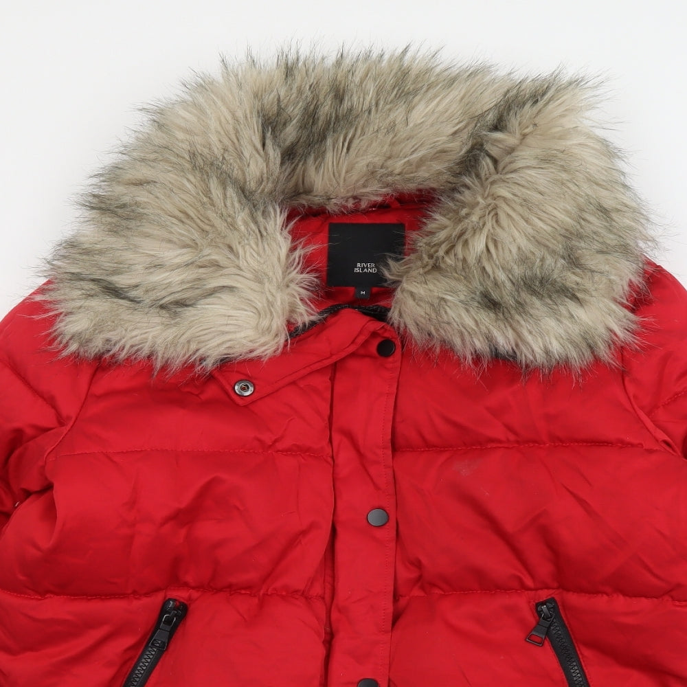 River Island Womens Red Puffer Jacket Jacket Size M Zip