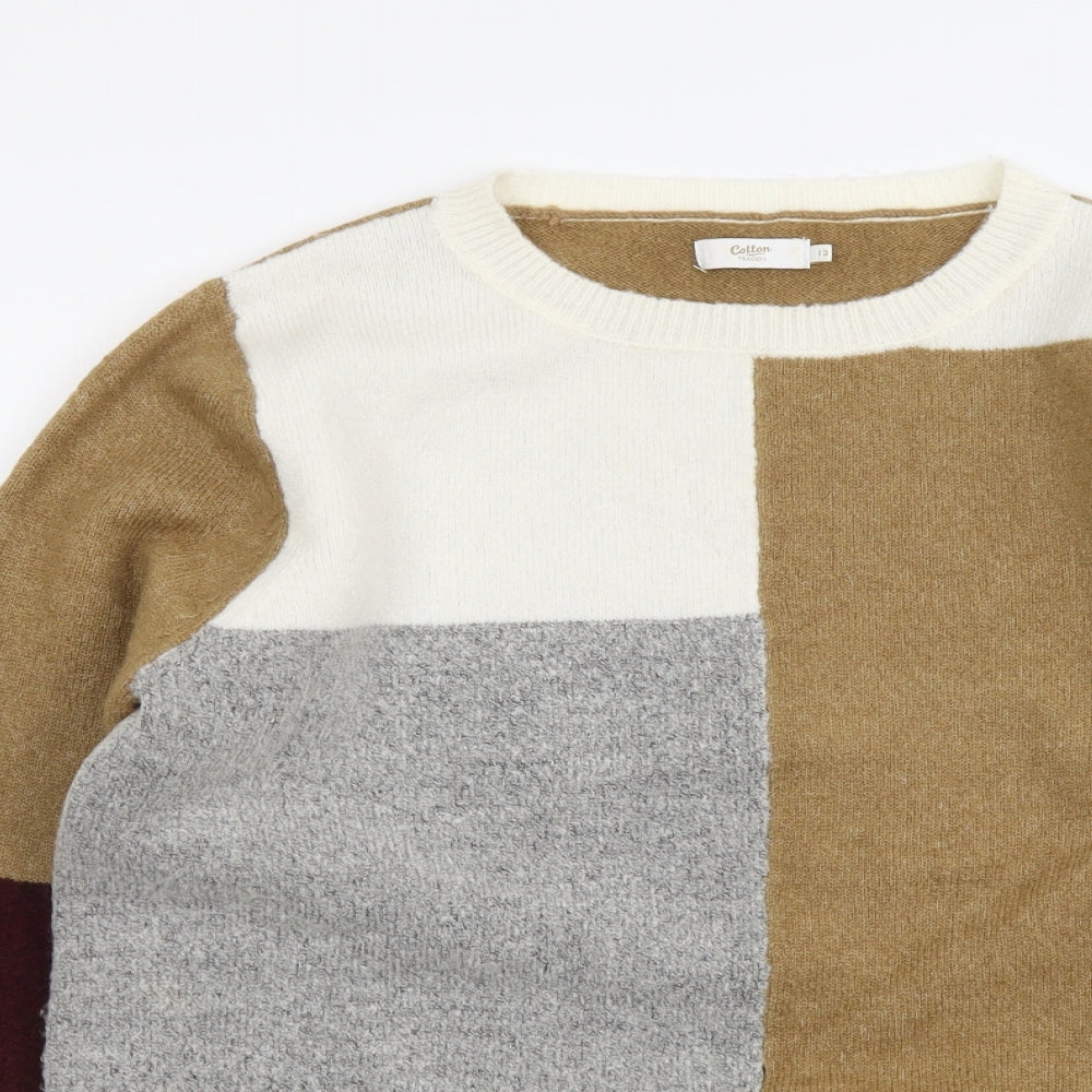 Cotton Traders Womens Multicoloured Round Neck Acrylic Pullover Jumper Size 12