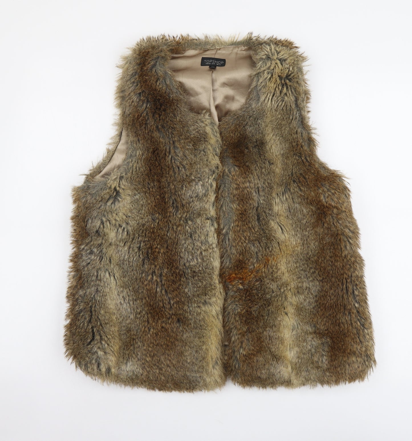 Topshop Womens Brown Gilet Jacket Size 10 Hook & Loop - Faux Fur