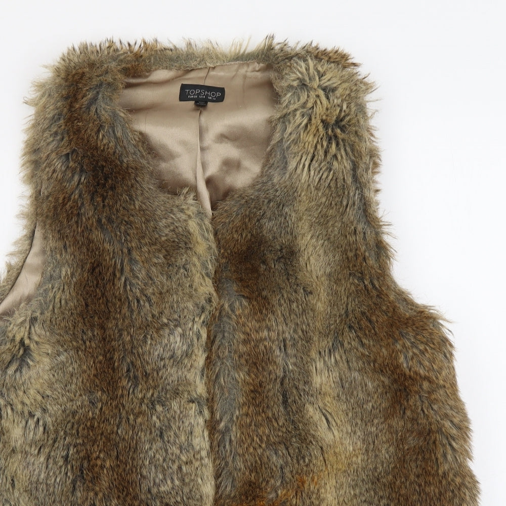 Topshop Womens Brown Gilet Jacket Size 10 Hook & Loop - Faux Fur