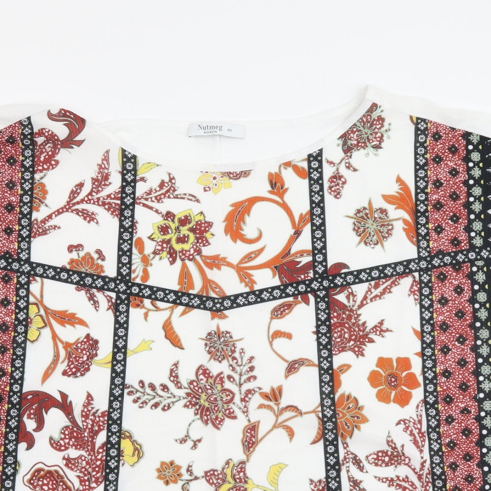 Nutmeg Womens Multicoloured Geometric Polyester Basic Blouse Size 20 Boat Neck