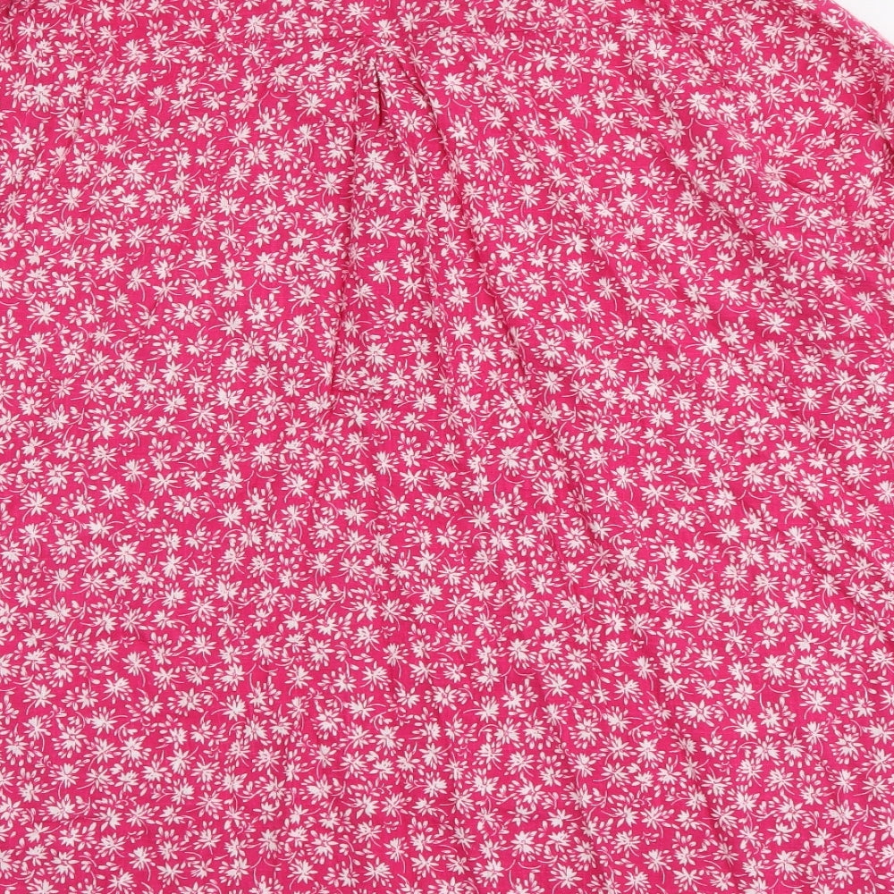 Classic Womens Pink Floral Cotton Basic Blouse Size 16 V-Neck