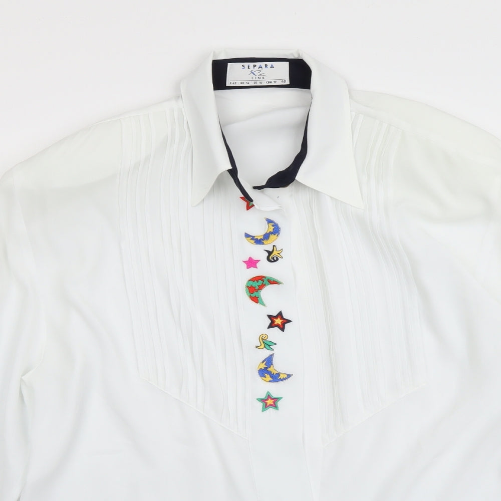 Separa Womens White Polyester Basic Button-Up Size 14 Collared