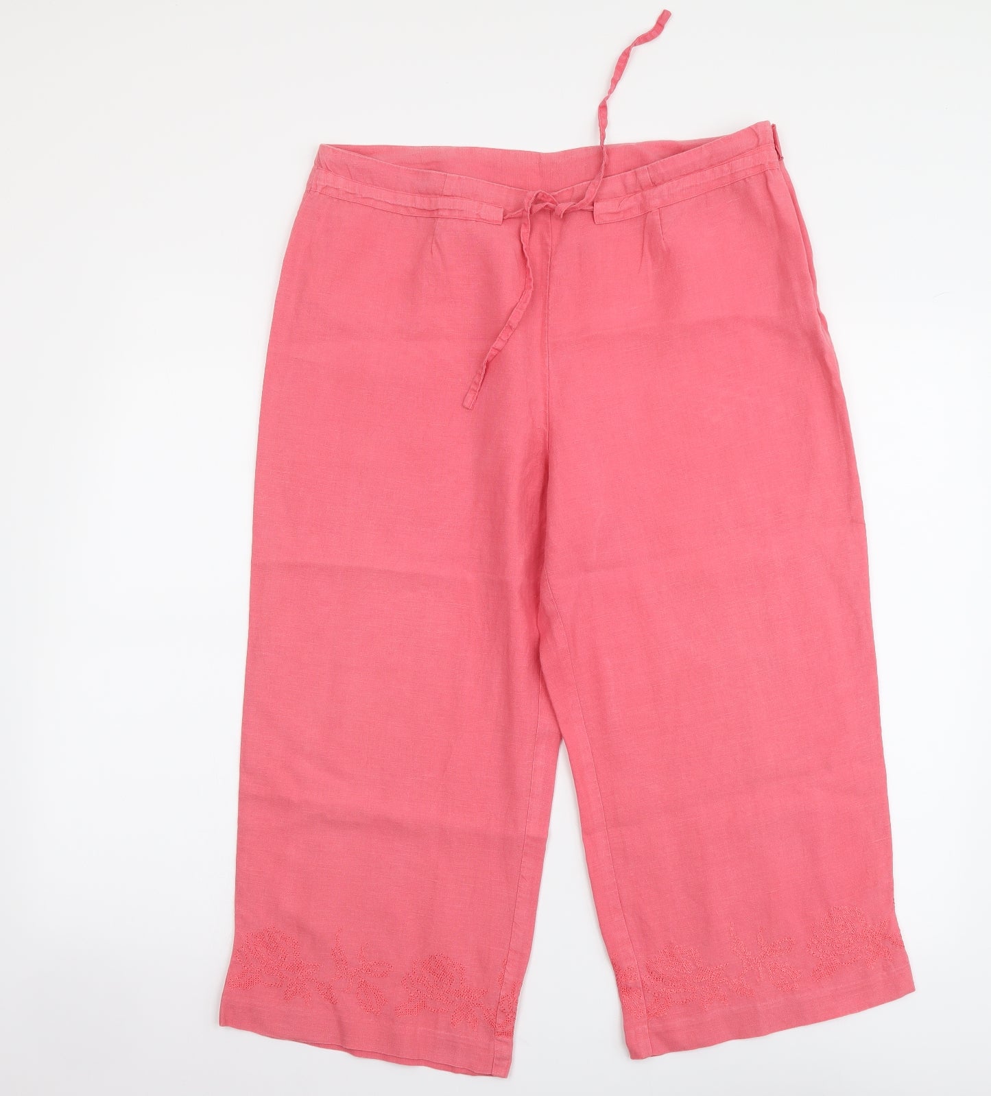 Navy Blue Womens Pink Linen Cropped Trousers Size 14 L20 in Regular Zip