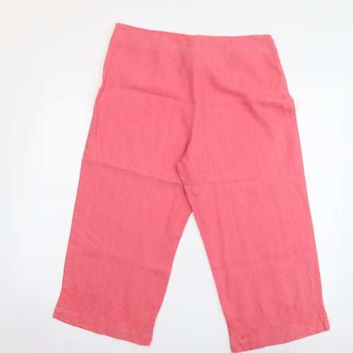 Navy Blue Womens Pink Linen Cropped Trousers Size 14 L20 in Regular Zip