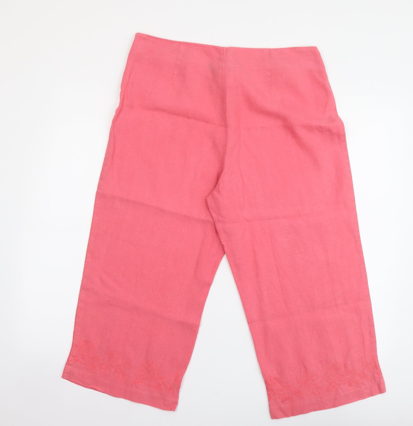 Navy Blue Womens Pink Linen Cropped Trousers Size 14 L20 in Regular Zip