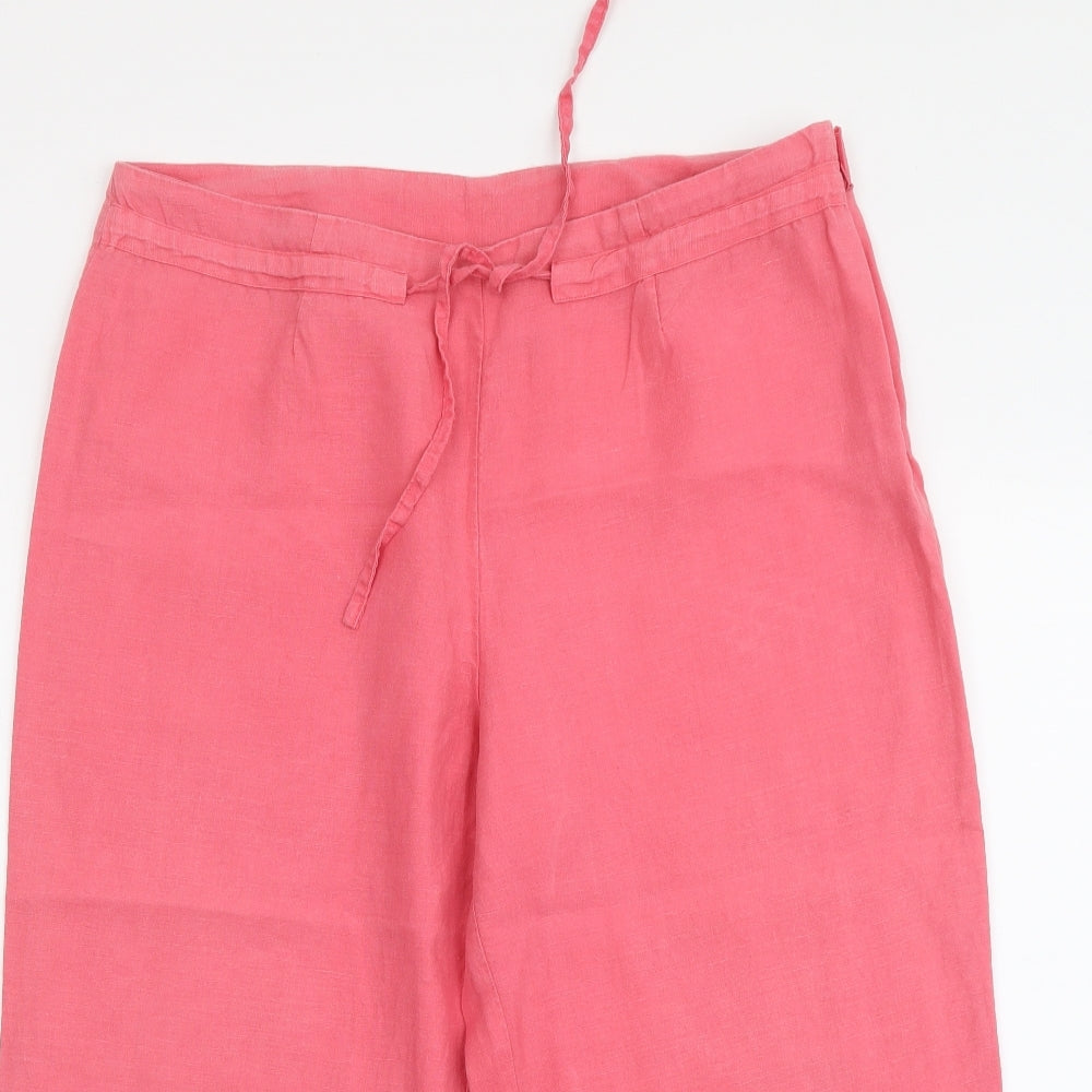Navy Blue Womens Pink Linen Cropped Trousers Size 14 L20 in Regular Zip