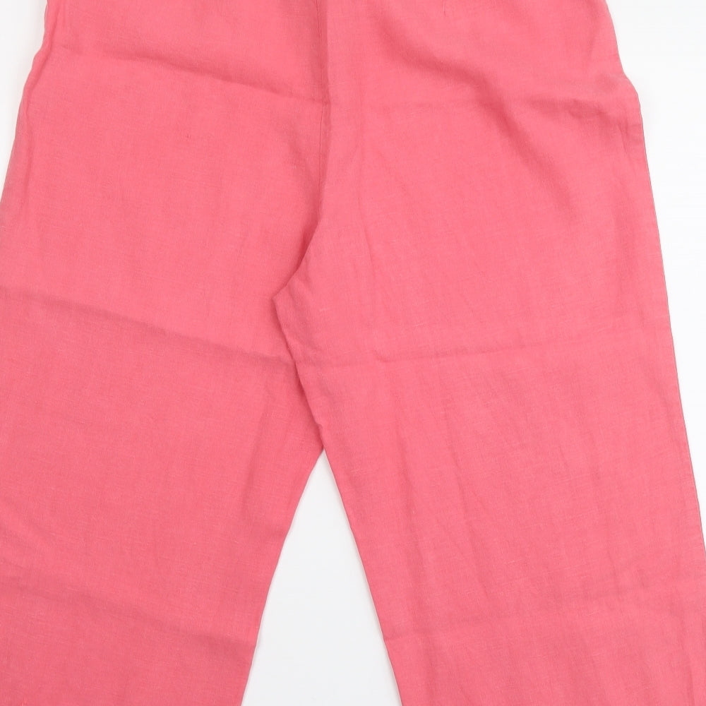 Navy Blue Womens Pink Linen Cropped Trousers Size 14 L20 in Regular Zip