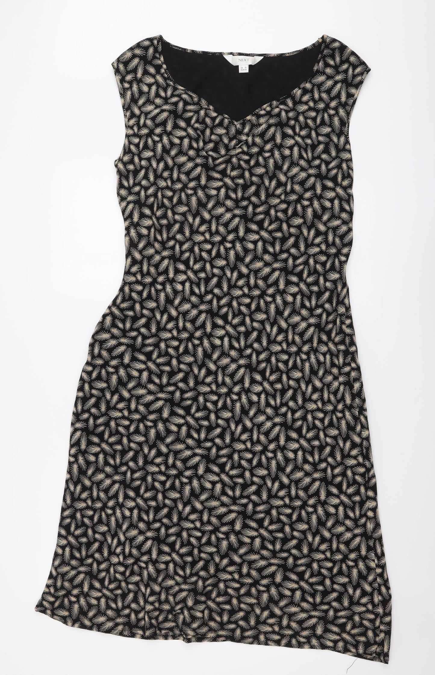 NEXT Womens Black Geometric Polyester A-Line Size 16 V-Neck Pullover