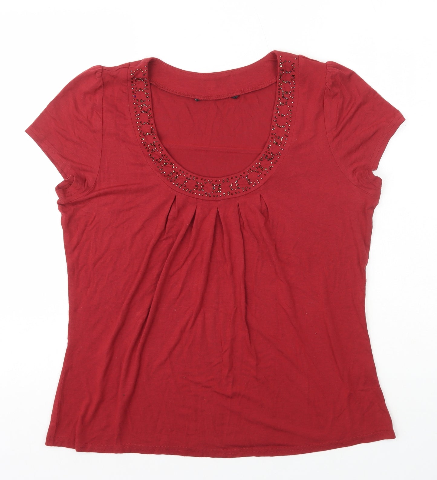 Bonmarché Womens Red Viscose Basic T-Shirt Size 16 Scoop Neck