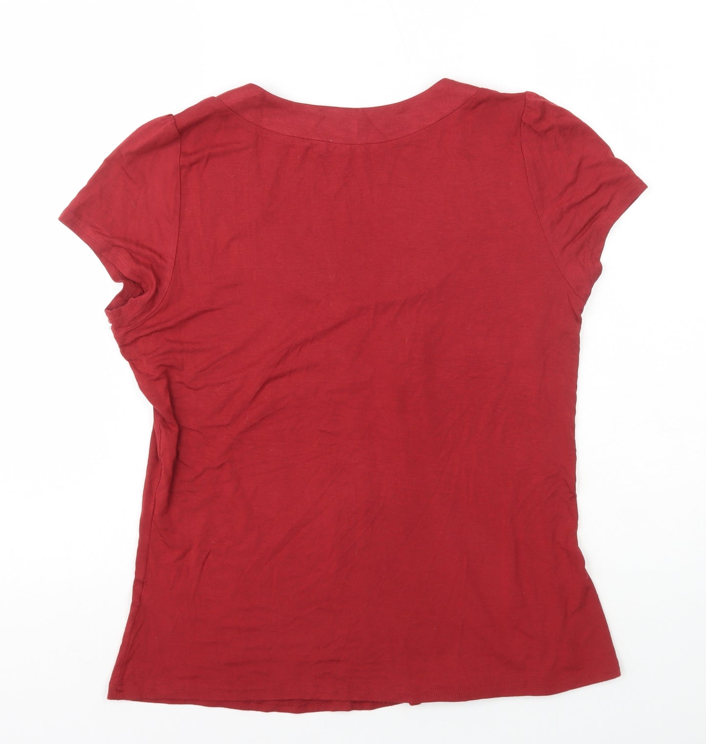 Bonmarché Womens Red Viscose Basic T-Shirt Size 16 Scoop Neck
