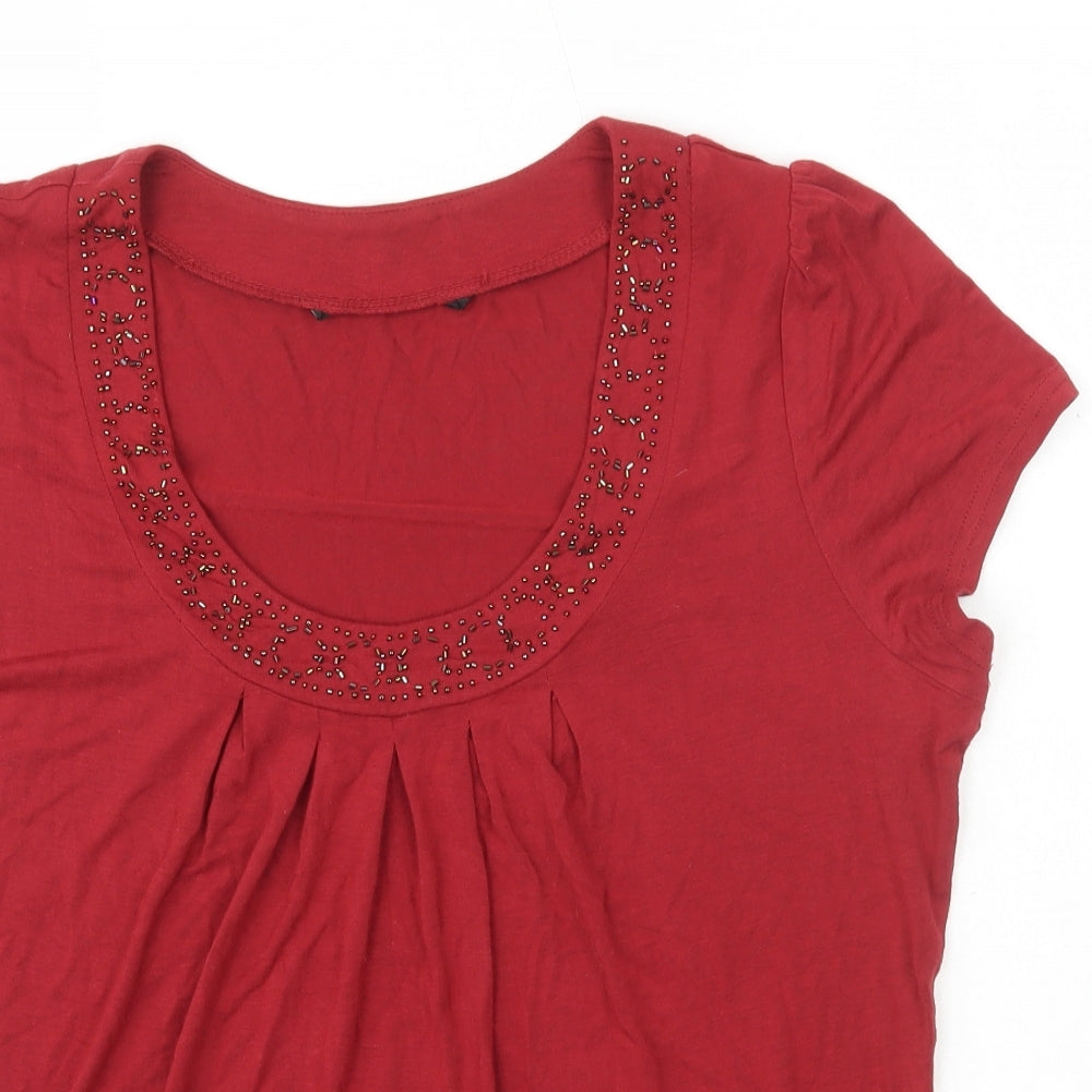 Bonmarché Womens Red Viscose Basic T-Shirt Size 16 Scoop Neck