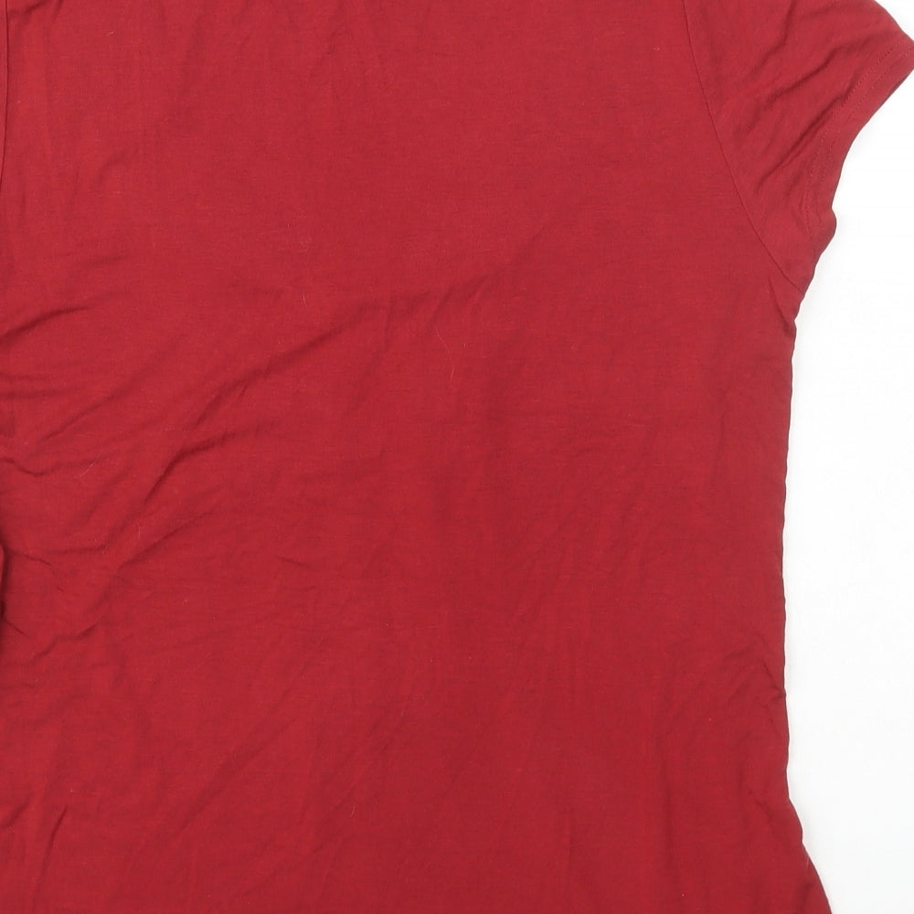 Bonmarché Womens Red Viscose Basic T-Shirt Size 16 Scoop Neck