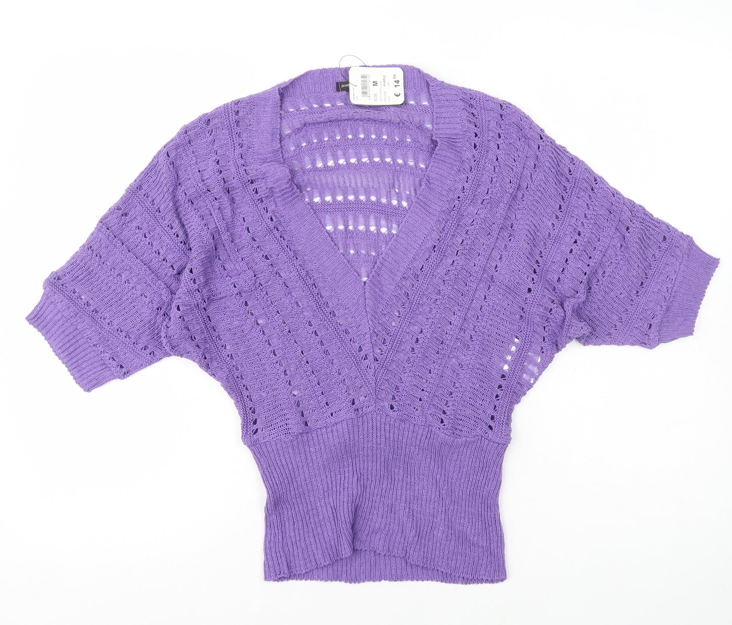Jennifer Taylor Womens Purple Cotton Basic T-Shirt Size M V-Neck