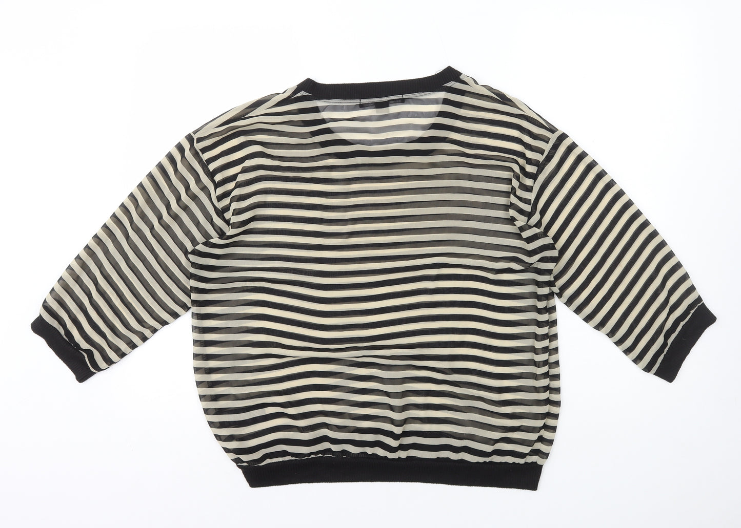FOREVER 21 Womens Beige Striped Polyester Basic T-Shirt Size L Round Neck