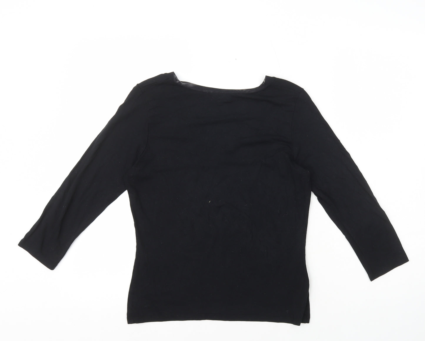 Laura Ashley` Womens Black Viscose Basic T-Shirt Size 12 V-Neck - Mesh Neck Trim