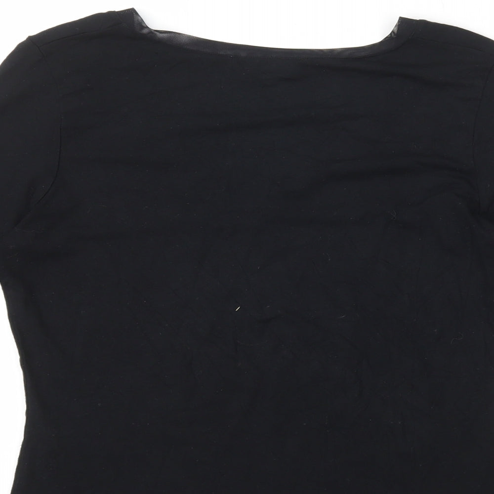 Laura Ashley` Womens Black Viscose Basic T-Shirt Size 12 V-Neck - Mesh Neck Trim