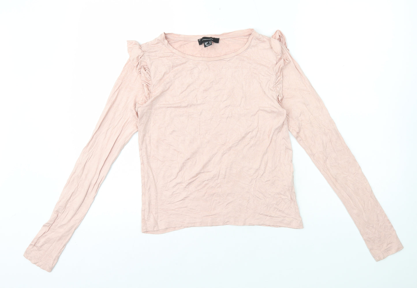 Atmosphere Womens Pink Viscose Basic T-Shirt Size 8 Round Neck - Shoulder Frill
