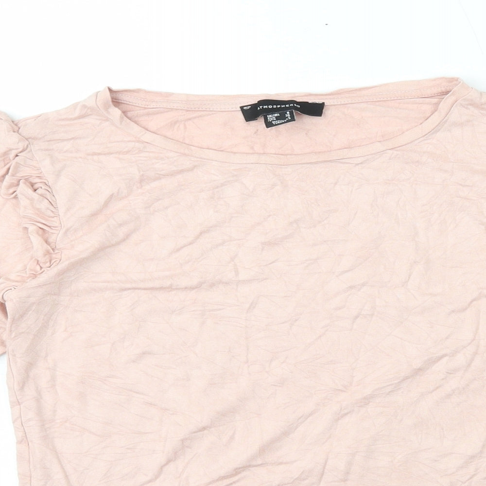 Atmosphere Womens Pink Viscose Basic T-Shirt Size 8 Round Neck - Shoulder Frill