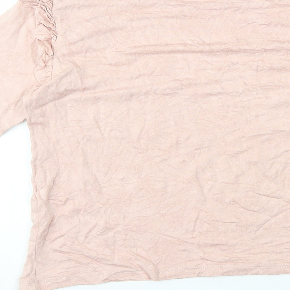 Atmosphere Womens Pink Viscose Basic T-Shirt Size 8 Round Neck - Shoulder Frill