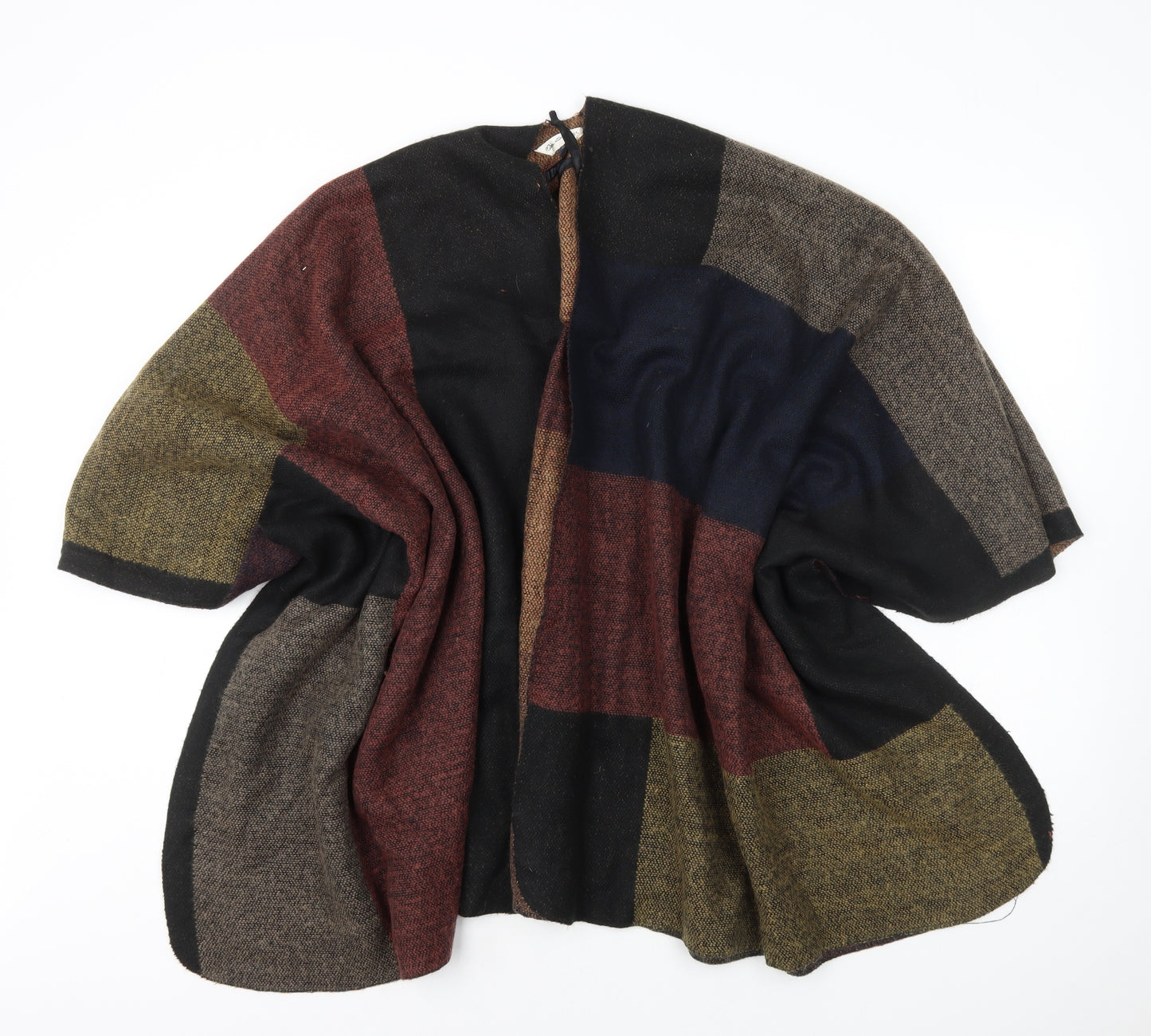 Miss Selfridge Womens Multicoloured V-Neck Check Acrylic Cape Jumper One Size