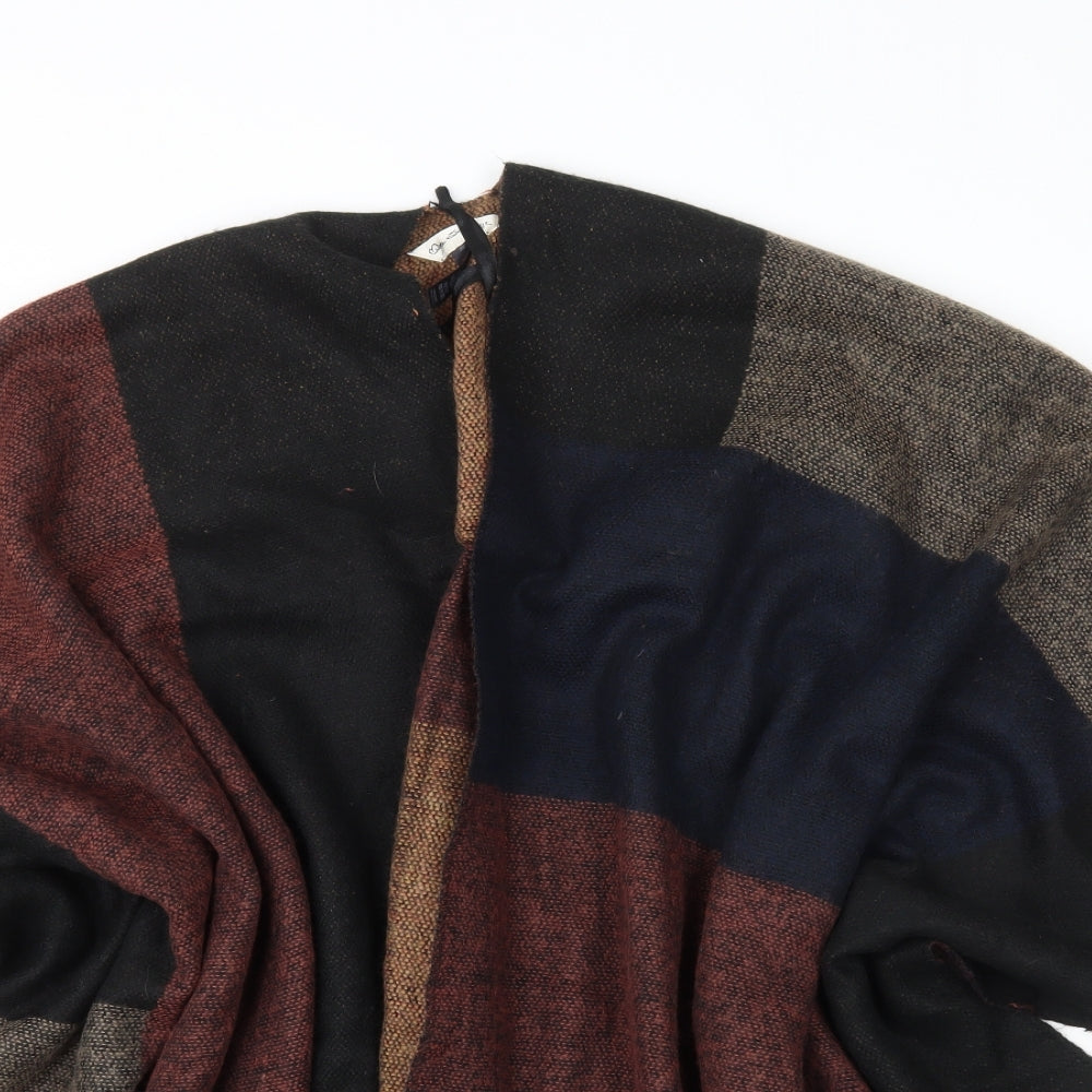 Miss Selfridge Womens Multicoloured V-Neck Check Acrylic Cape Jumper One Size