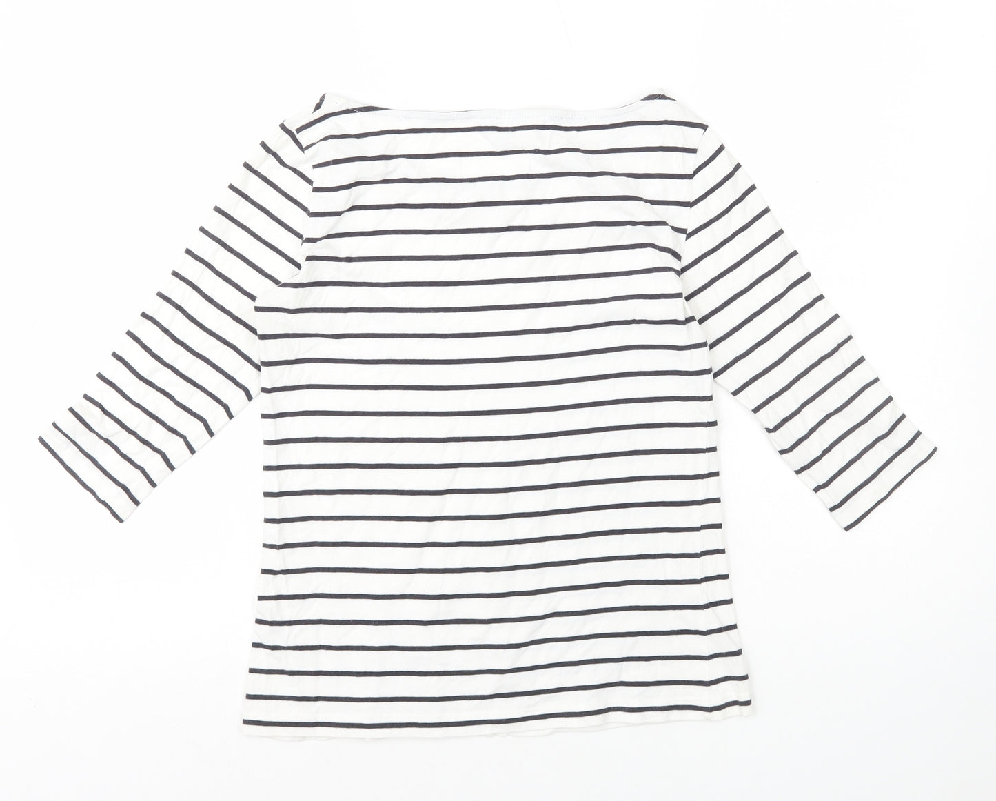 French Connection Womens White Striped Polyester Basic T-Shirt Size S Boat Neck