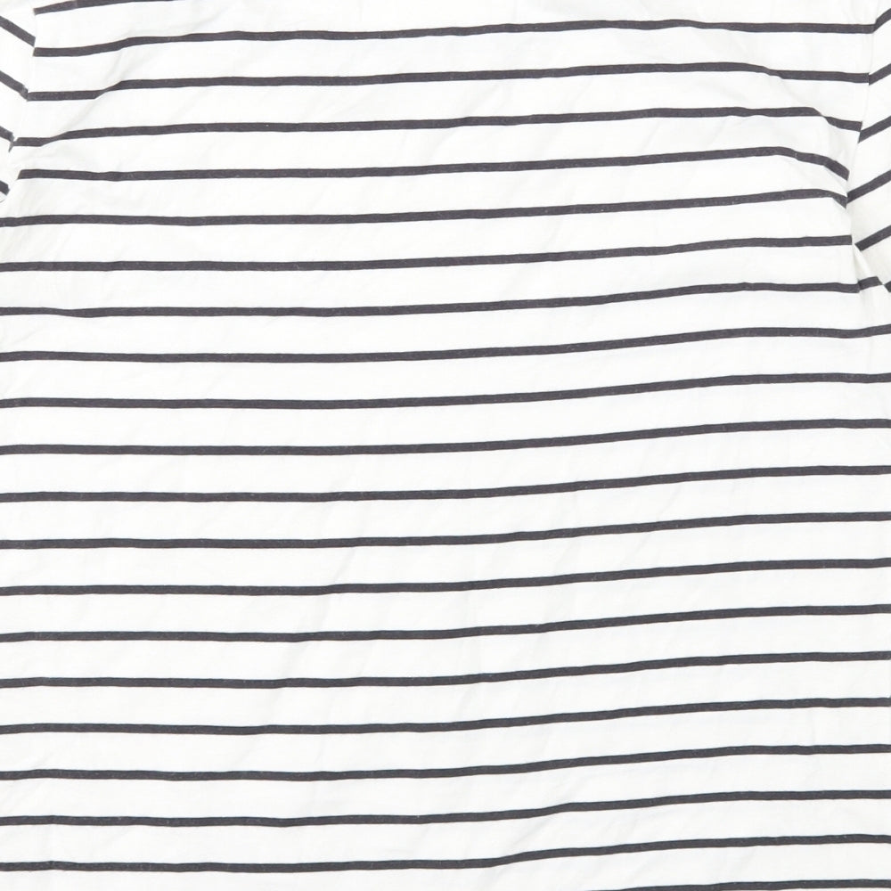 French Connection Womens White Striped Polyester Basic T-Shirt Size S Boat Neck
