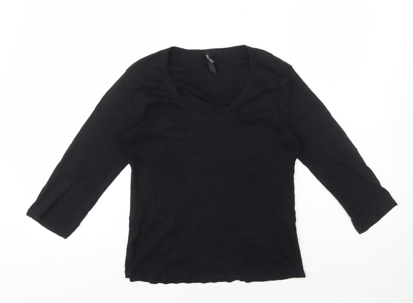 Marks and Spencer Womens Black 100% Cotton Basic T-Shirt Size 12 V-Neck