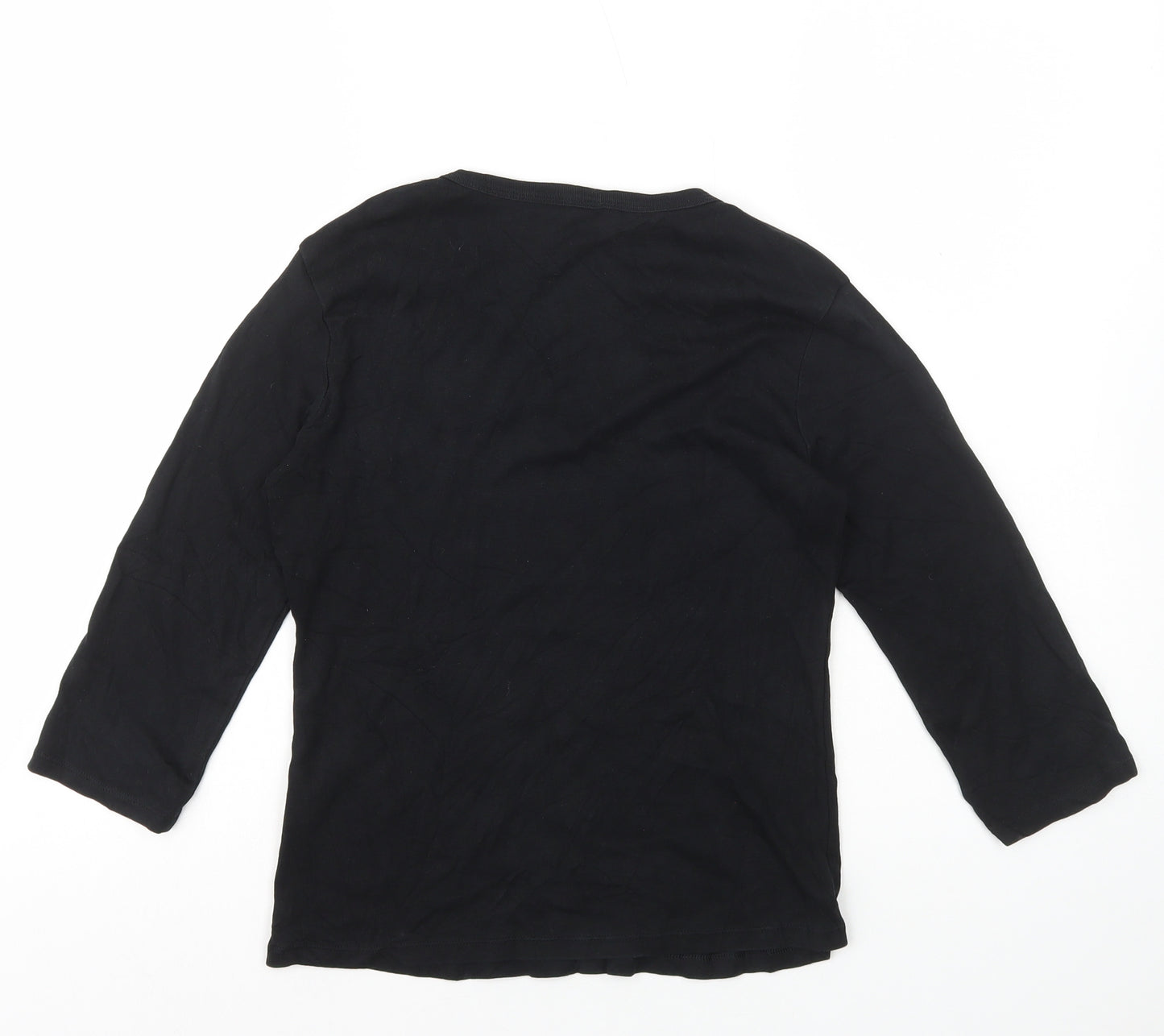 Marks and Spencer Womens Black 100% Cotton Basic T-Shirt Size 12 V-Neck
