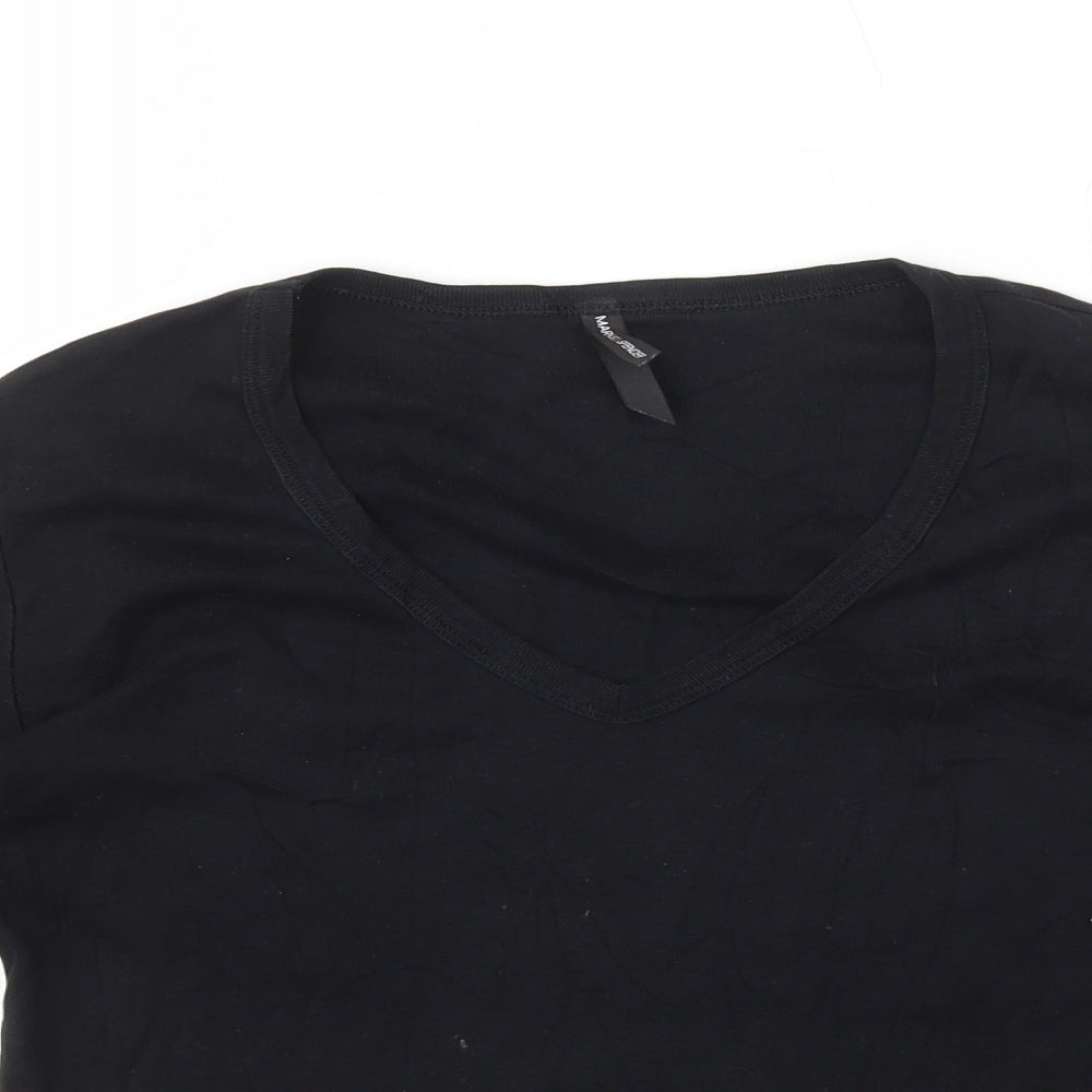 Marks and Spencer Womens Black 100% Cotton Basic T-Shirt Size 12 V-Neck