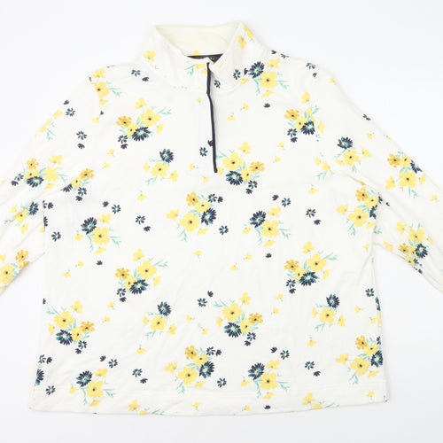 Love Leisure Womens White High Neck Floral Cotton Pullover Jumper Size 22