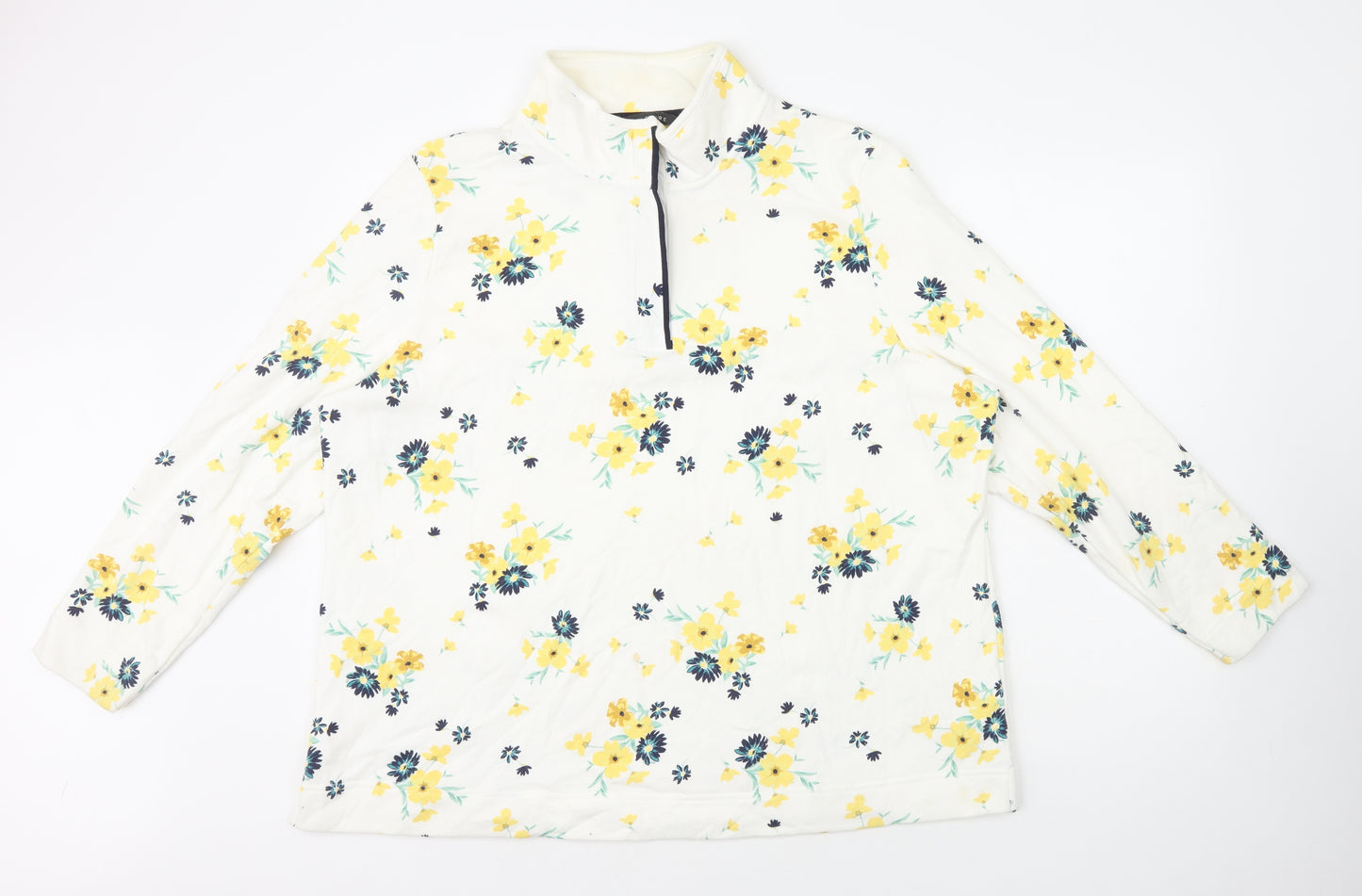 Love Leisure Womens White High Neck Floral Cotton Pullover Jumper Size 22