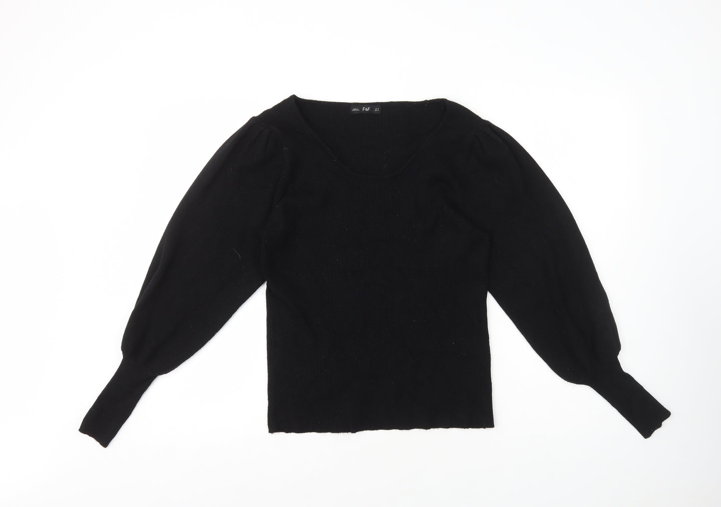 F&F Womens Black Scoop Neck Viscose Pullover Jumper Size 16 - Ribbed