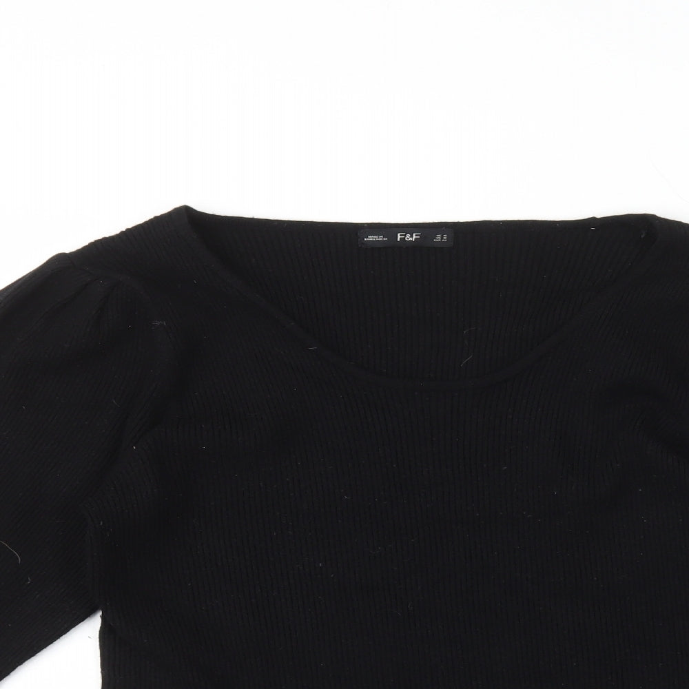 F&F Womens Black Scoop Neck Viscose Pullover Jumper Size 16 - Ribbed