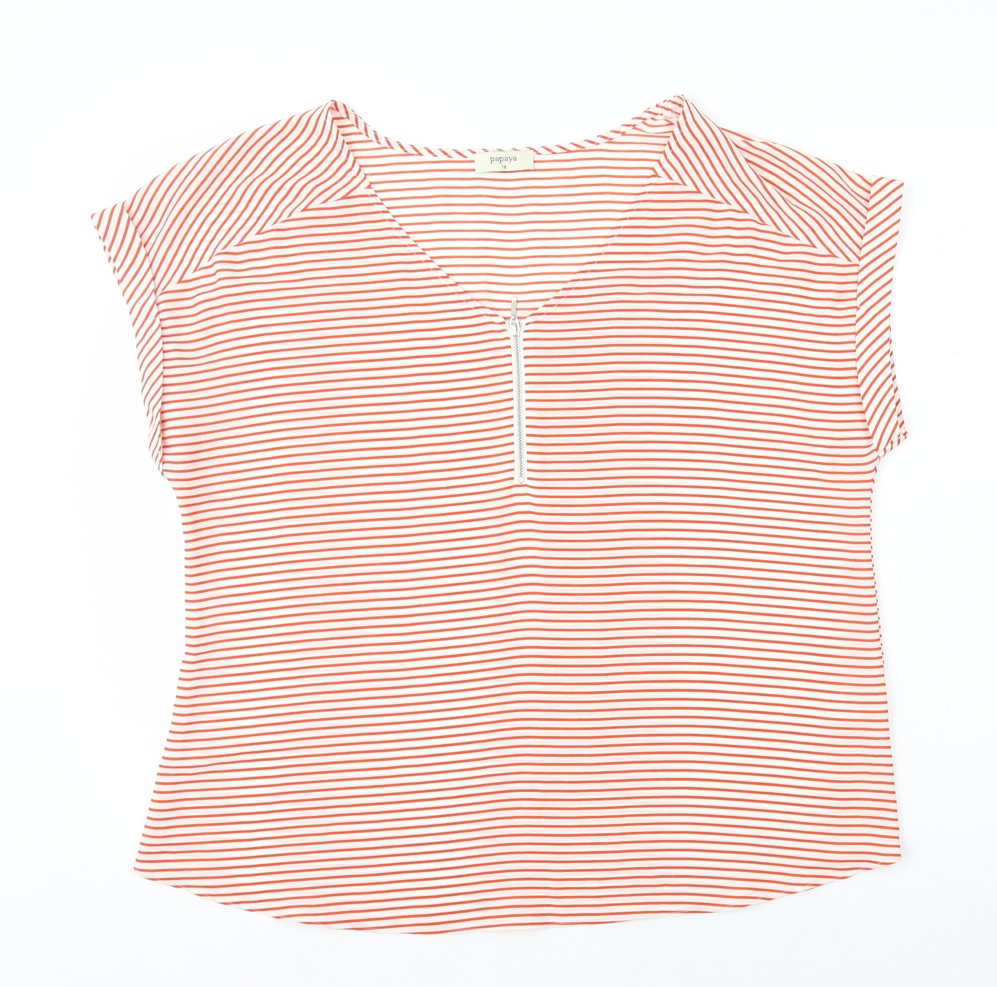 Papaya Womens Red Striped Polyester Basic T-Shirt Size 18 V-Neck - Zip Detail
