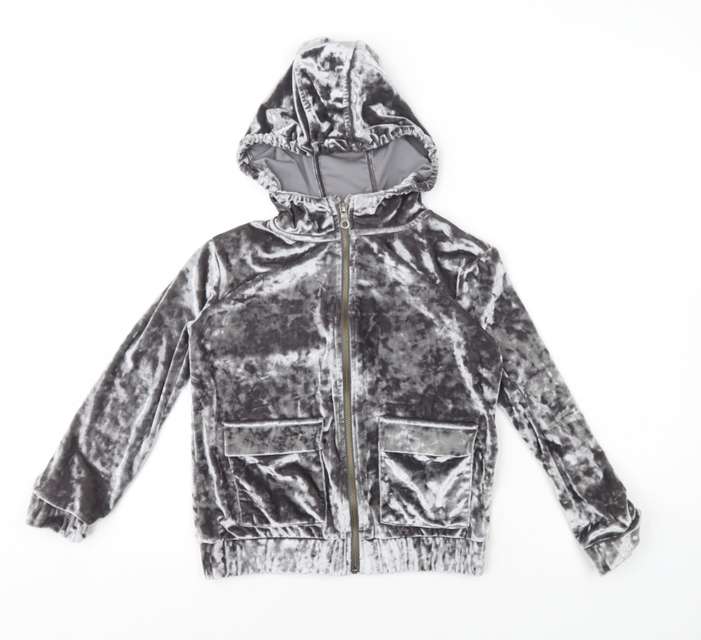 NEXT Girls Silver Polyester Full Zip Hoodie Size 8 Years Zip