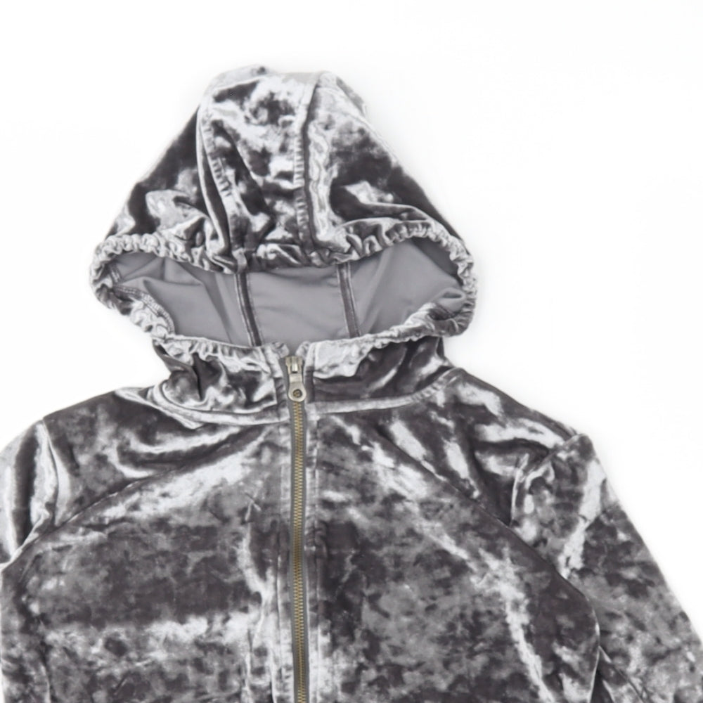 NEXT Girls Silver Polyester Full Zip Hoodie Size 8 Years Zip