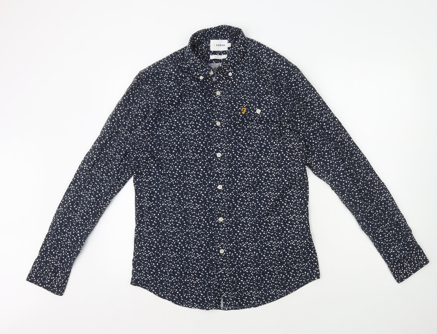 Farah Mens Blue Geometric Cotton Button-Up Size M Collared Button